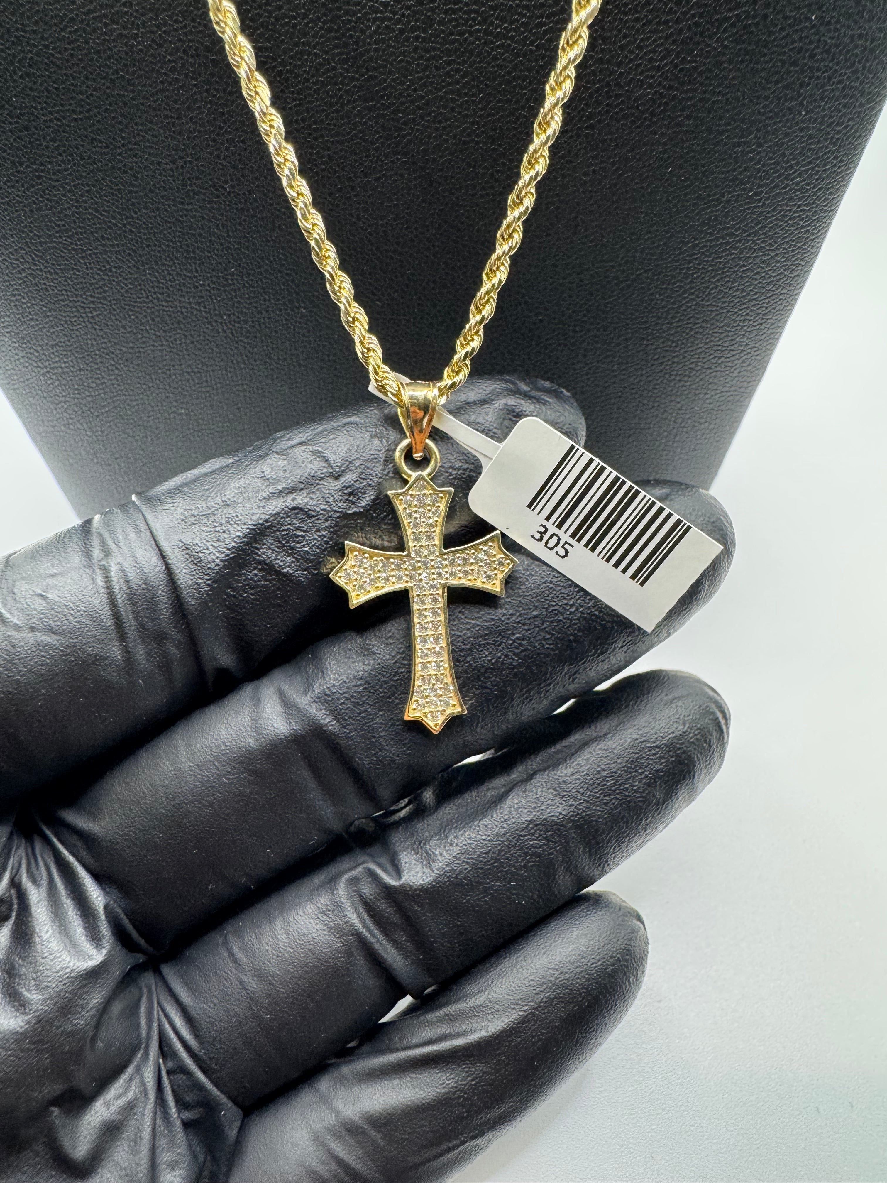 10K Gold Rope Chain With Cross Pendant