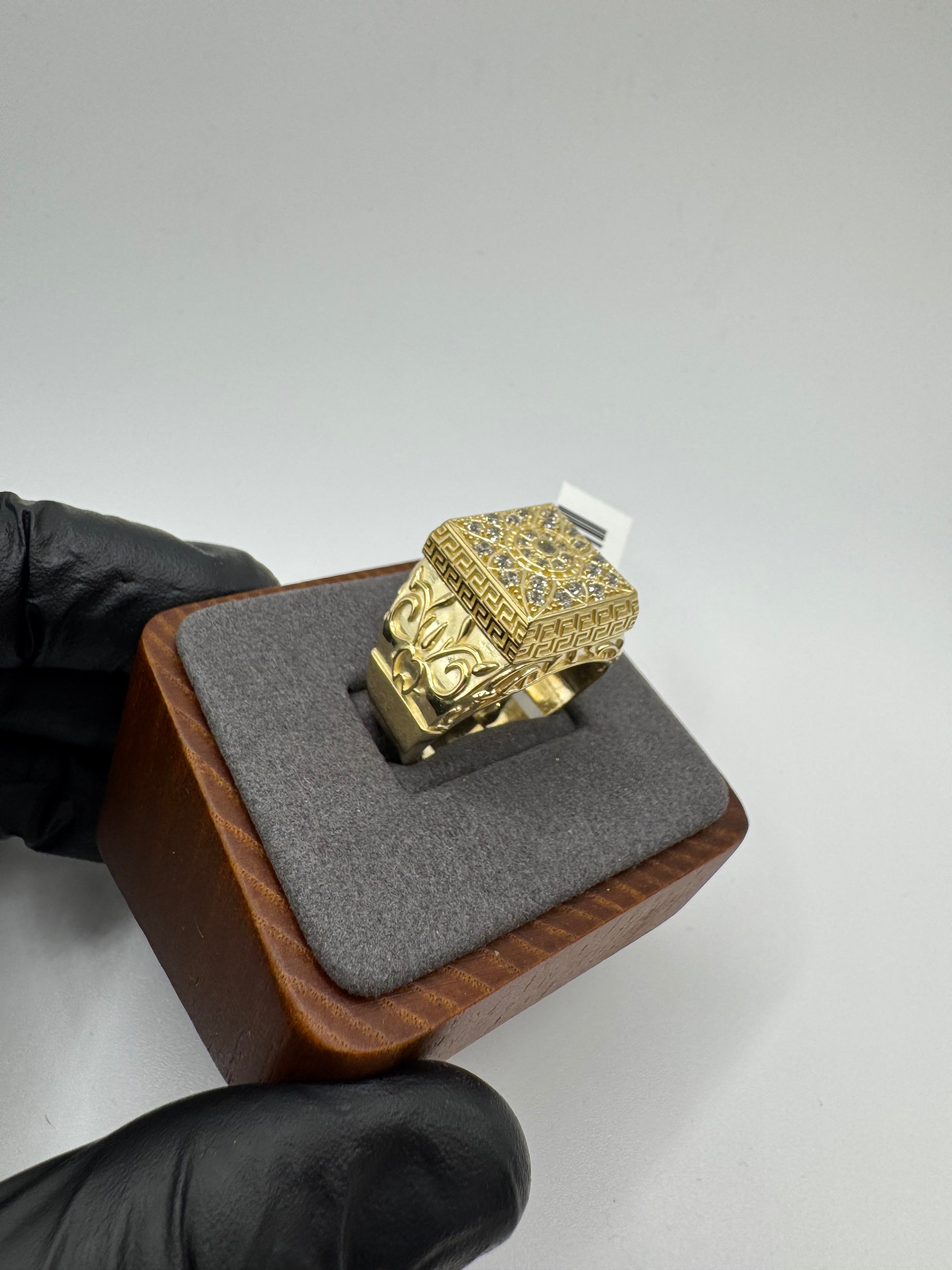 10K Square With CZ Stones Men’s Ring