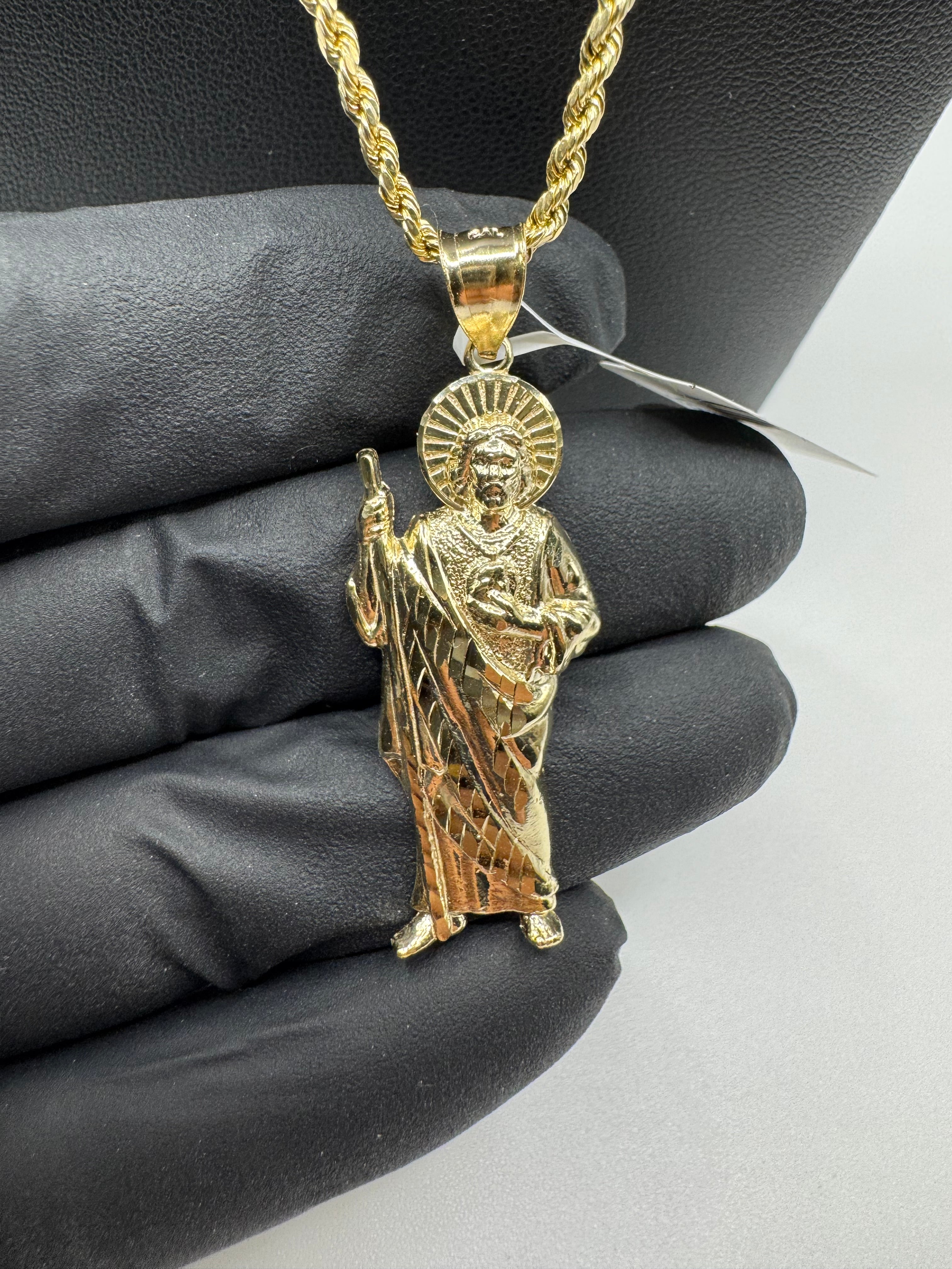 10K Gold Rope Chain With San Judas Pendant