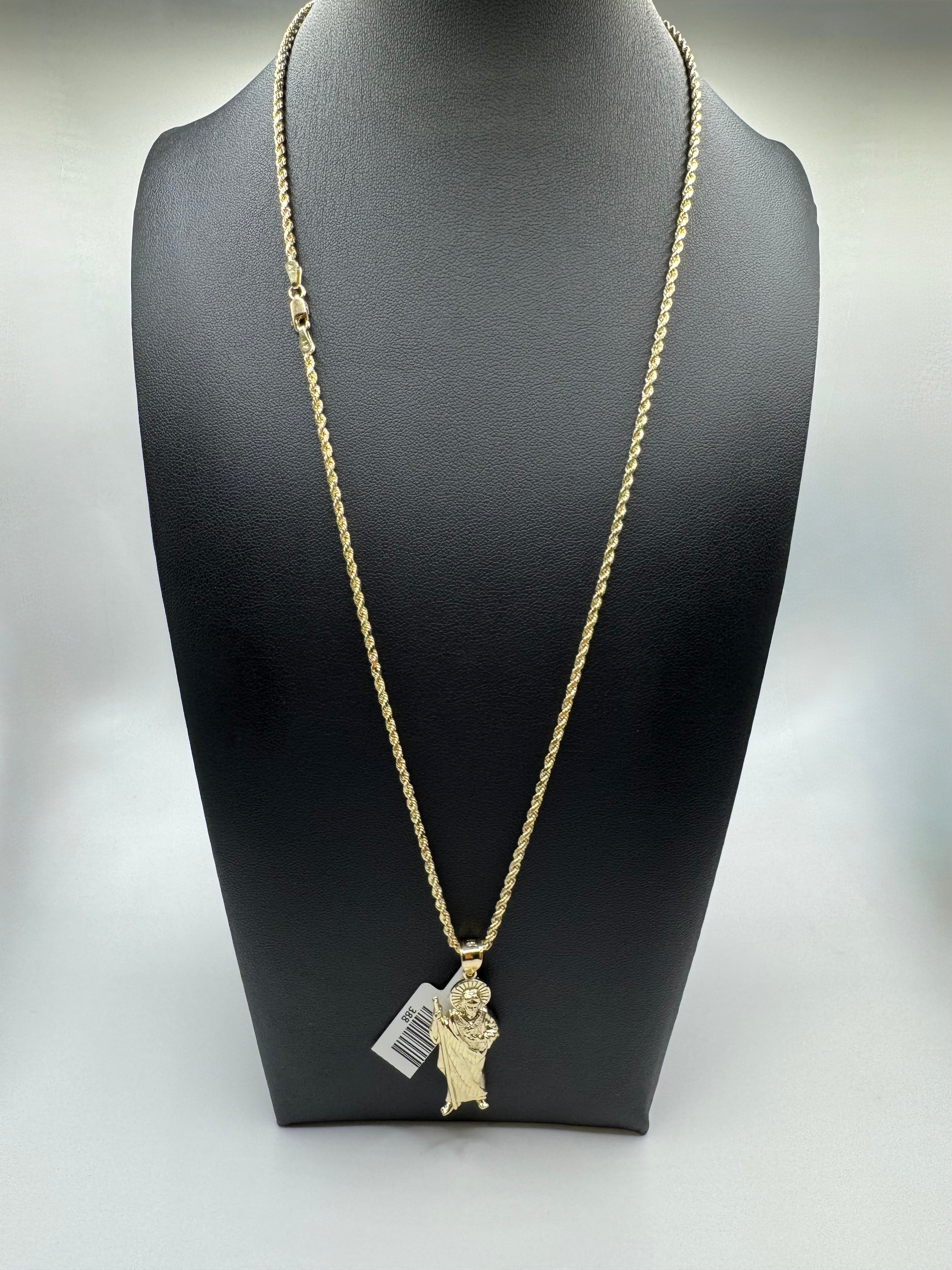 10K Gold Rope Chain With San Judas Pendant