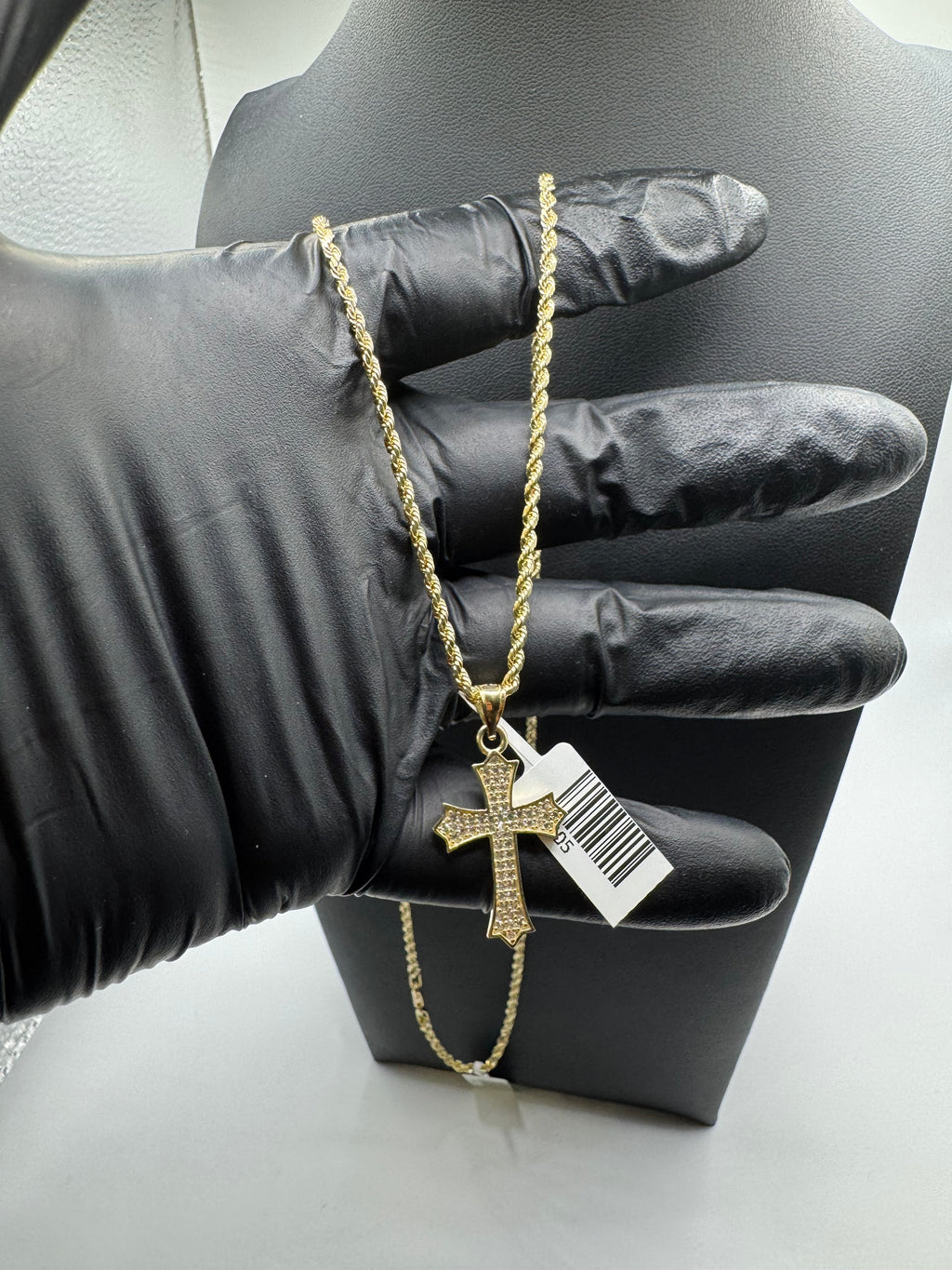 10K Gold Rope Chain With Cross Pendant