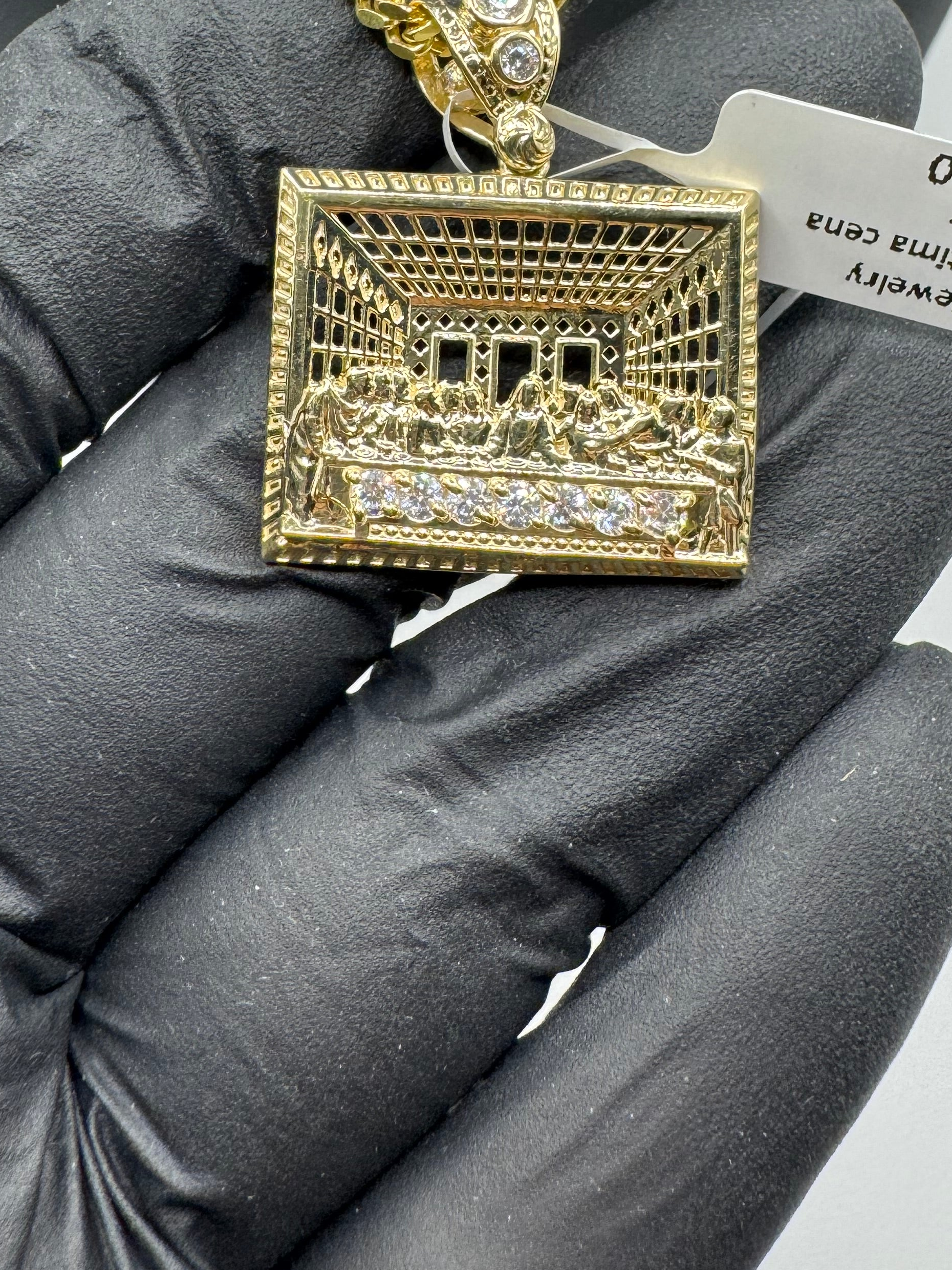 10K Gold Rope Chain with Last Supper Pendant