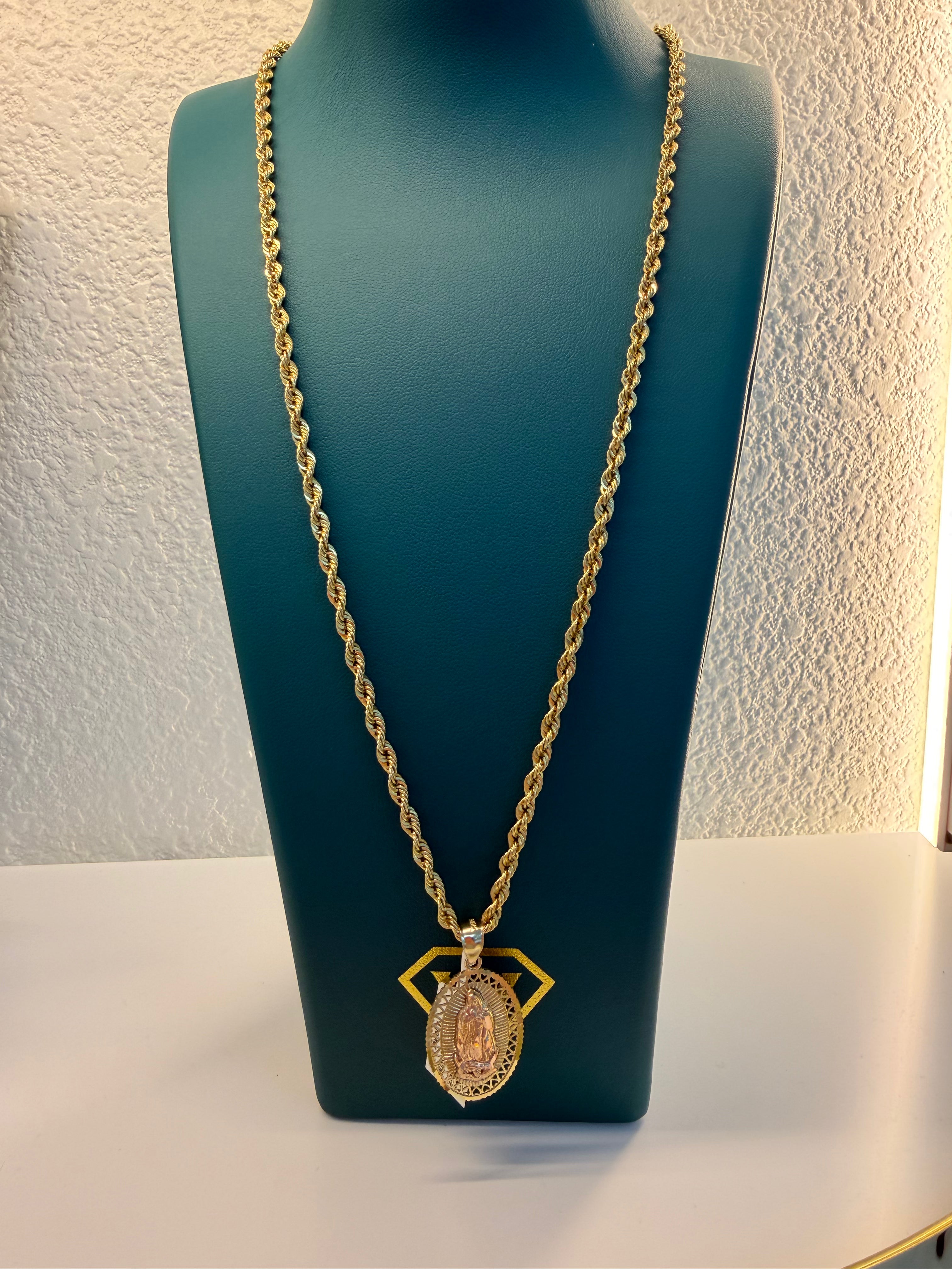 10K Gold  Rope Chain Semi Solid with pendant