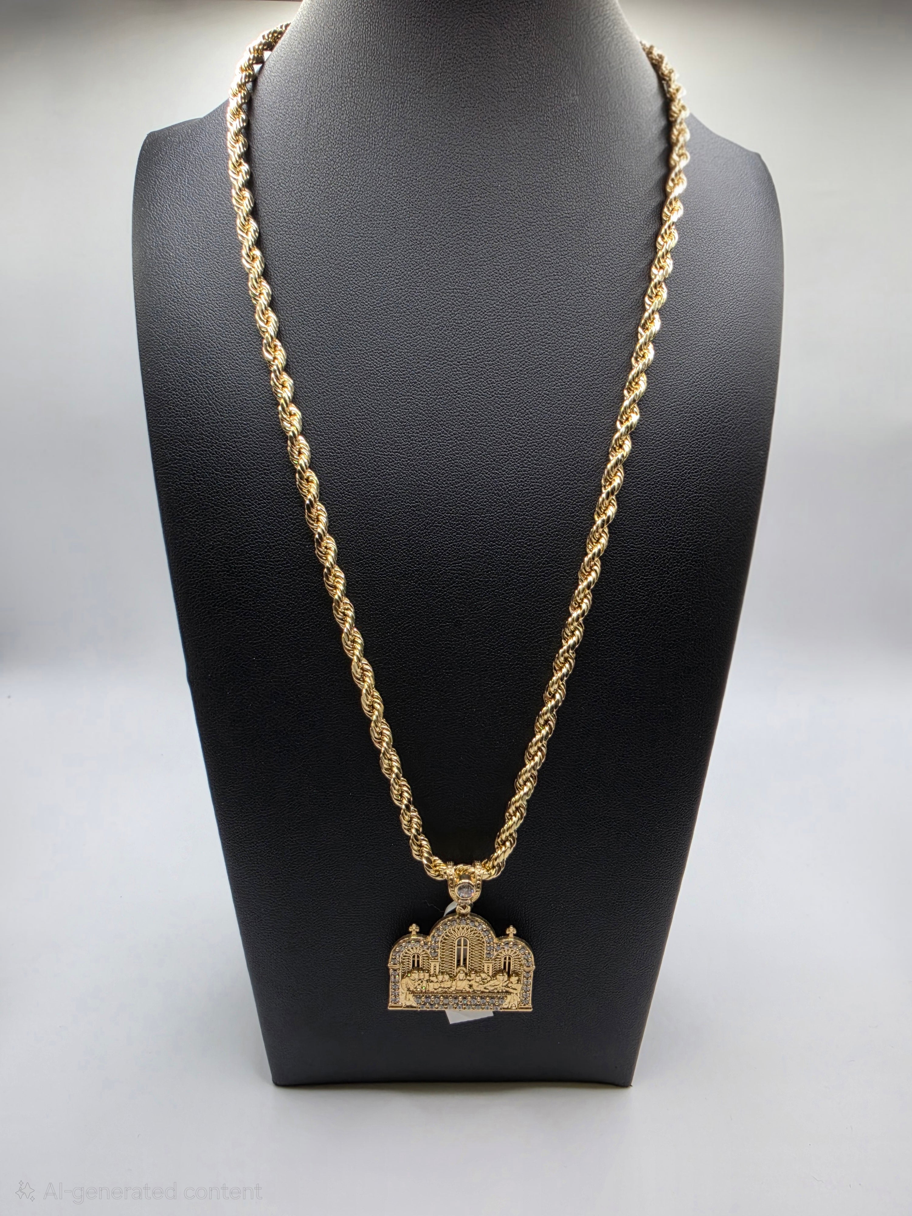 10K Gold Rope chain with Last supper Pendant