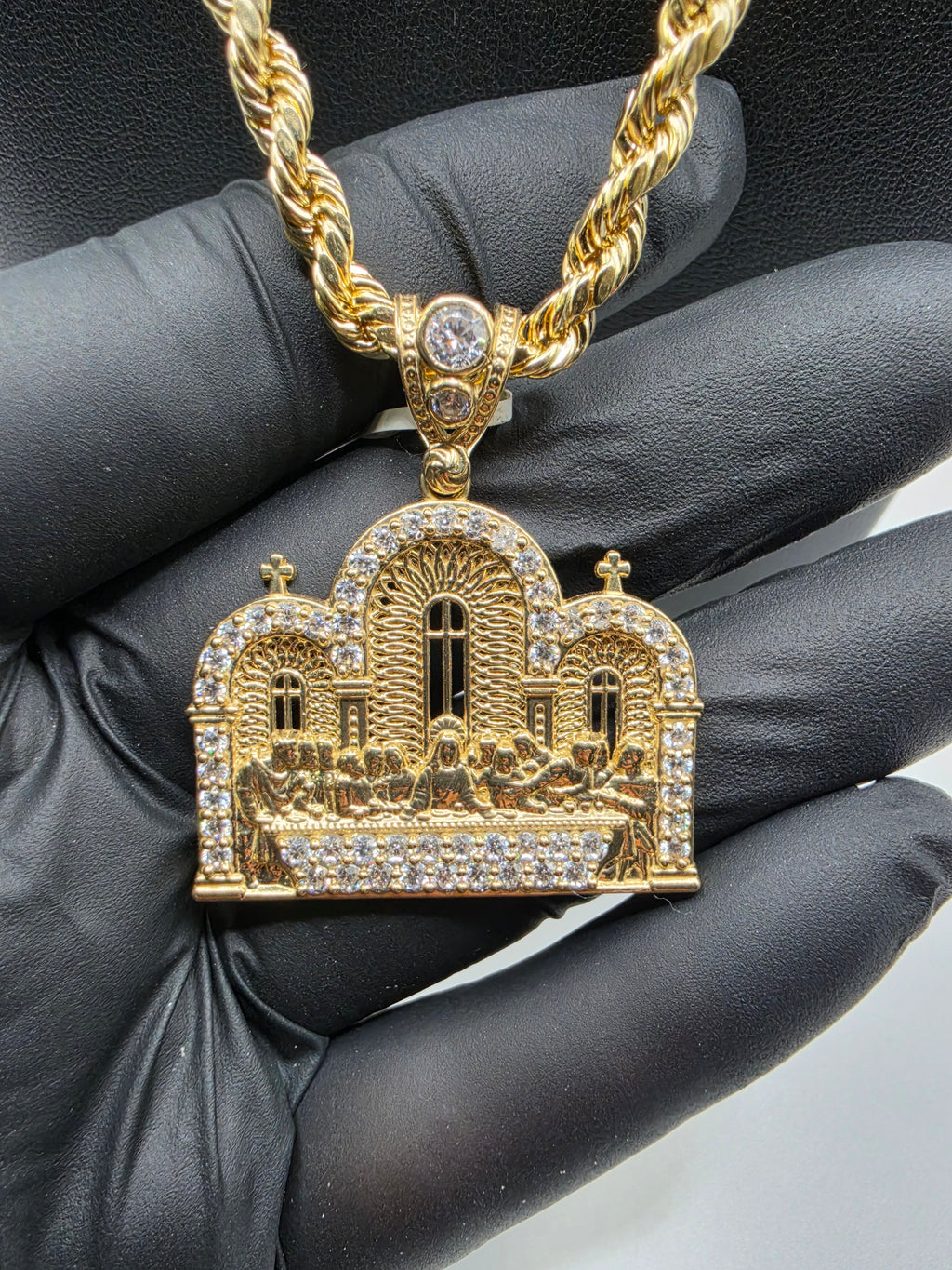 10K Gold Rope chain with Last supper Pendant