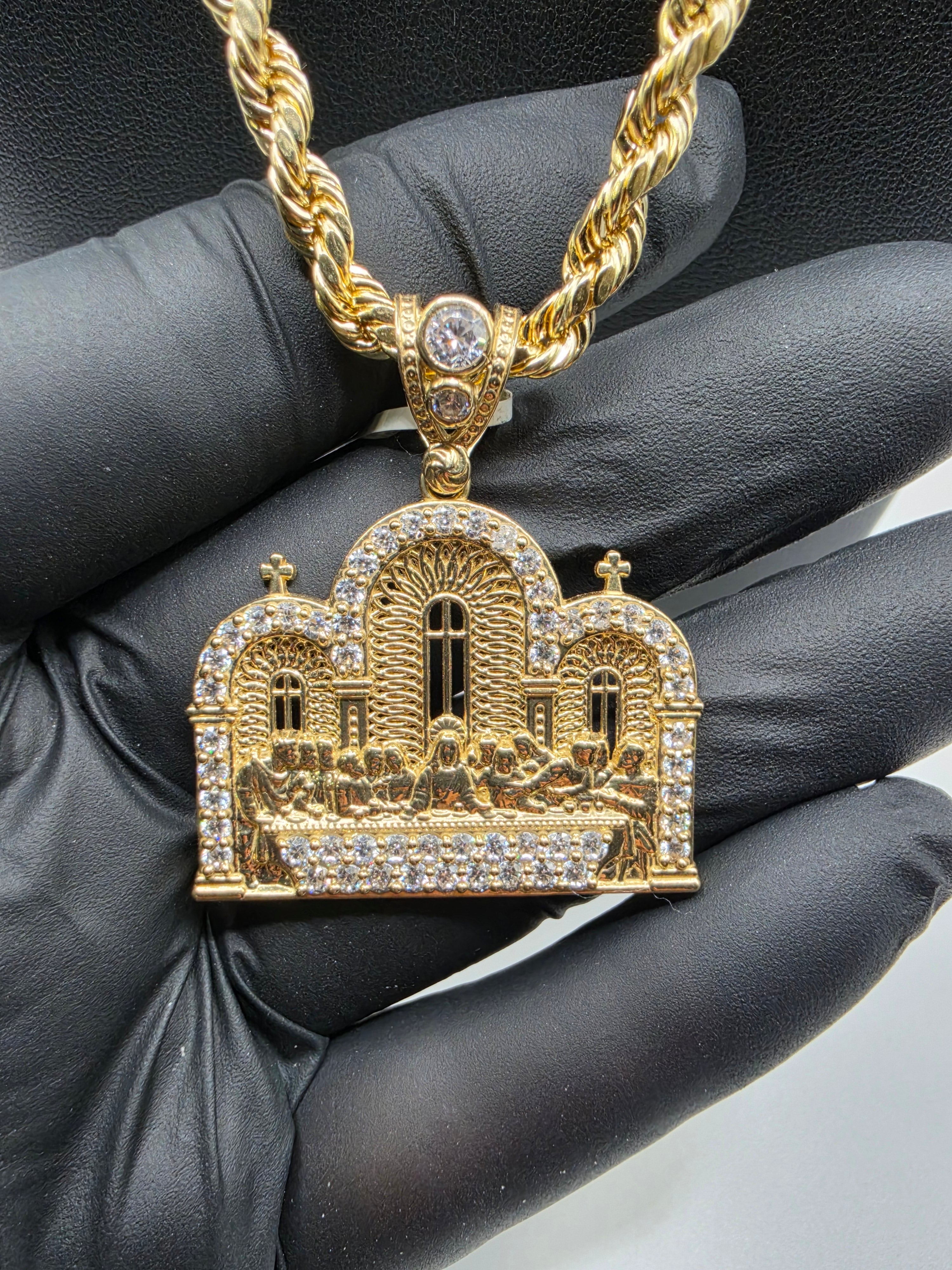 10K Gold Rope chain with Last supper Pendant