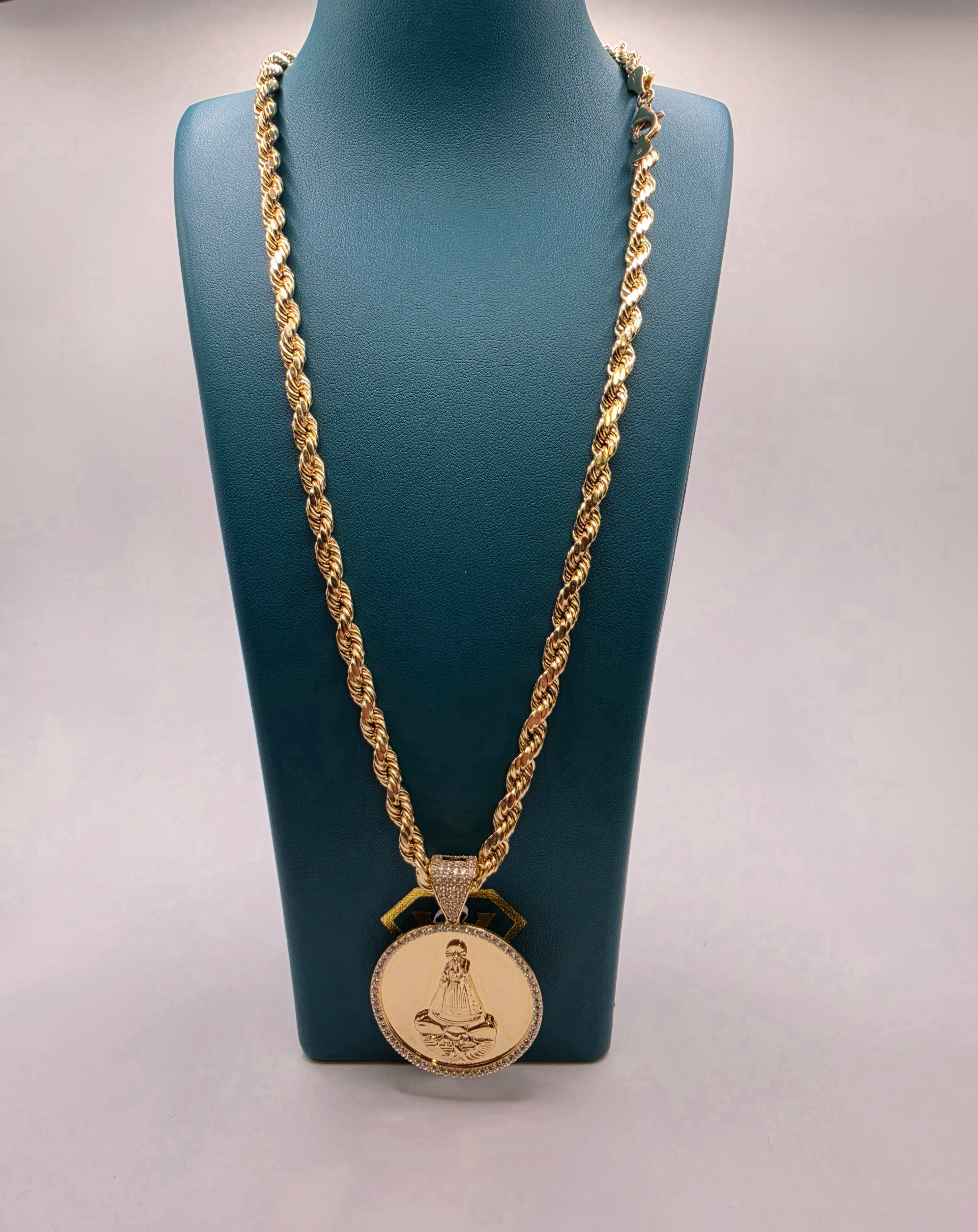 10K Gold Rope Chain Semi Solid with Pendant