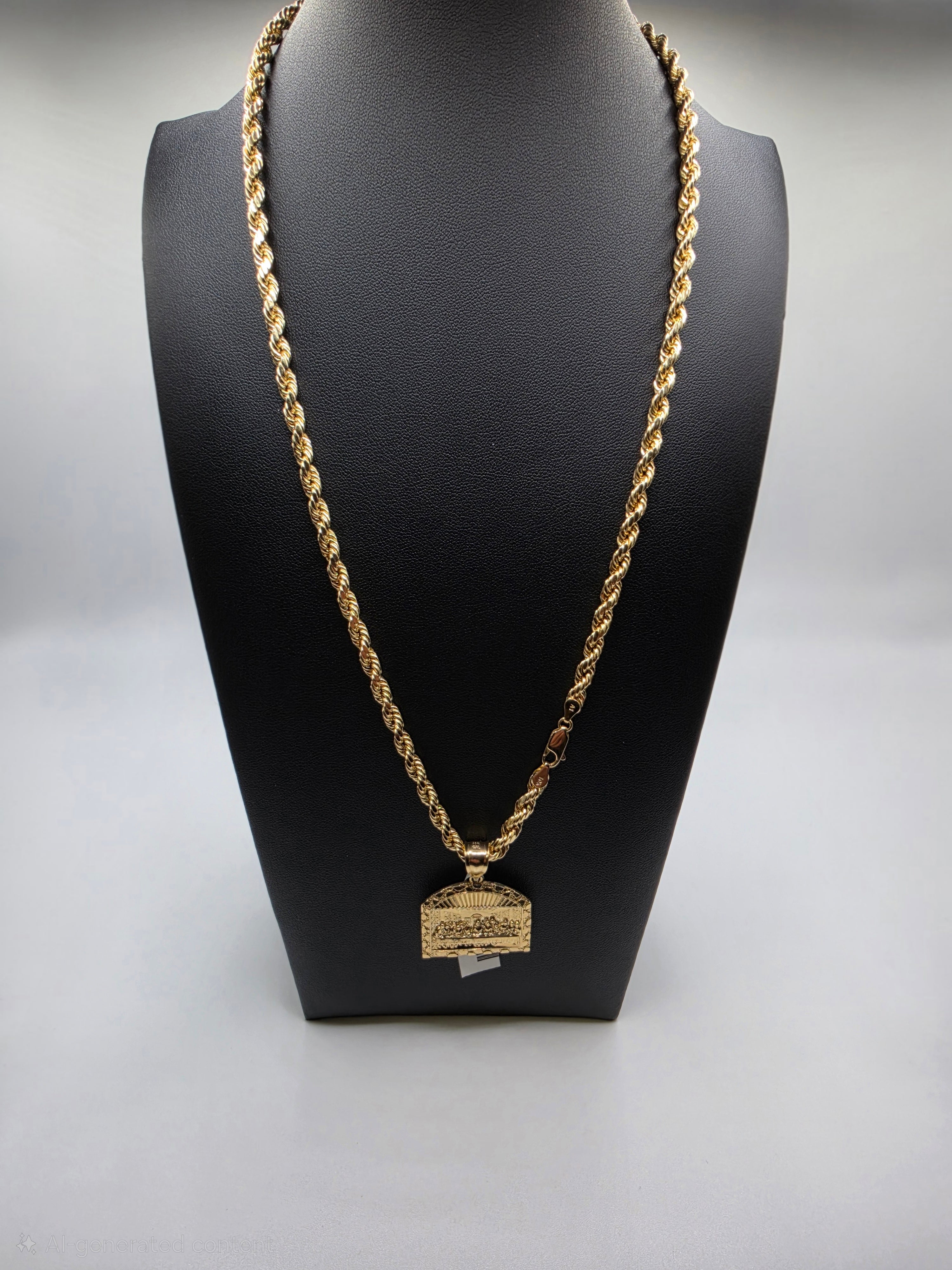 10K Gold Rope Chain with Last Supper Pendant