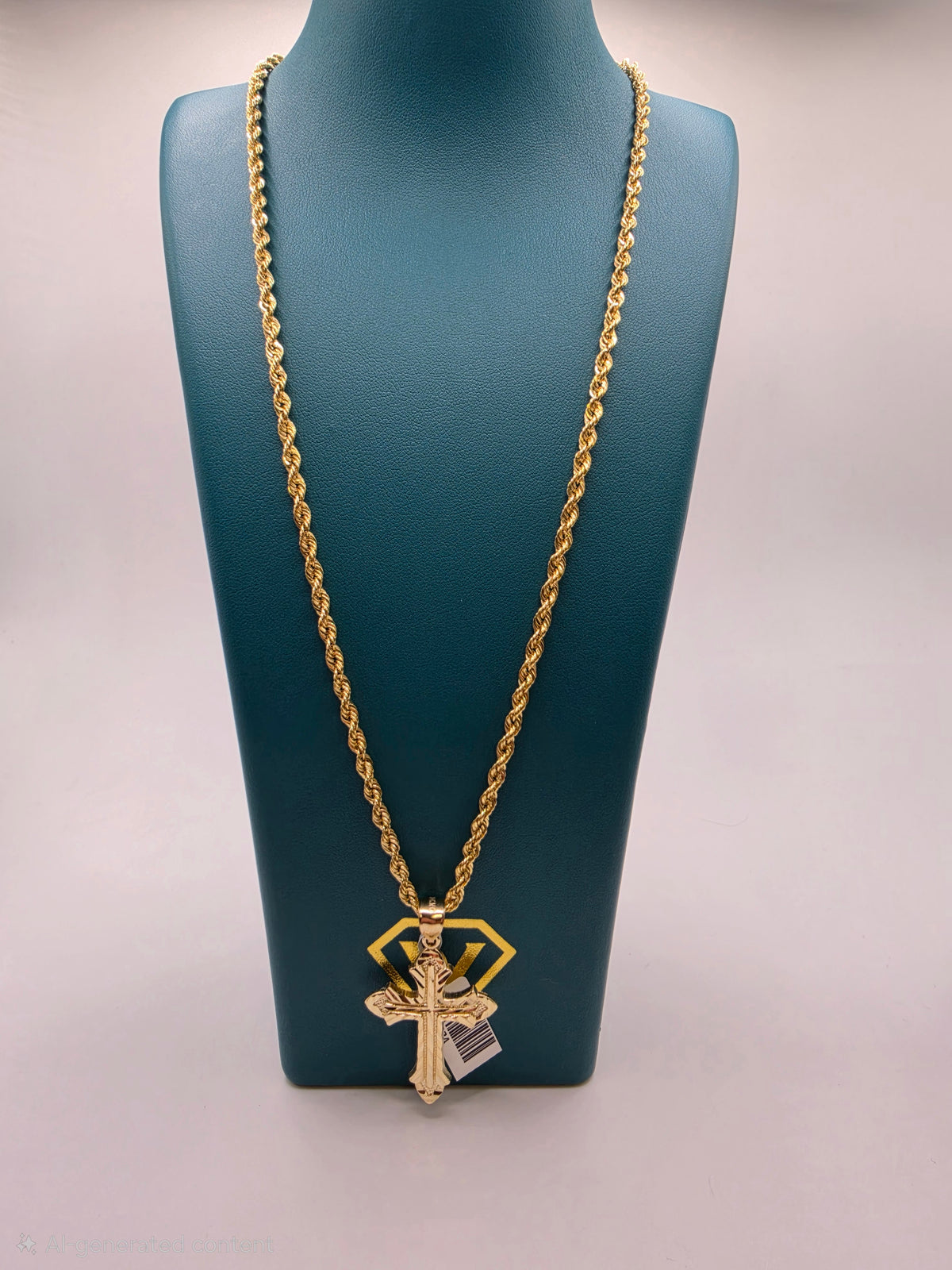 10K Gold Rope Chain Semi Solid with Pendant