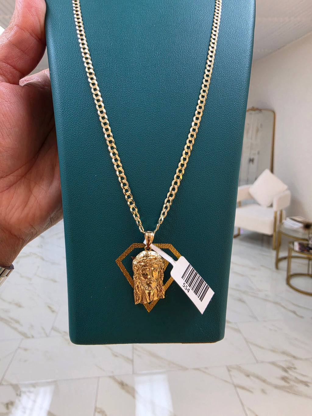 10K Gold Curve Chain  Solid with Pendant