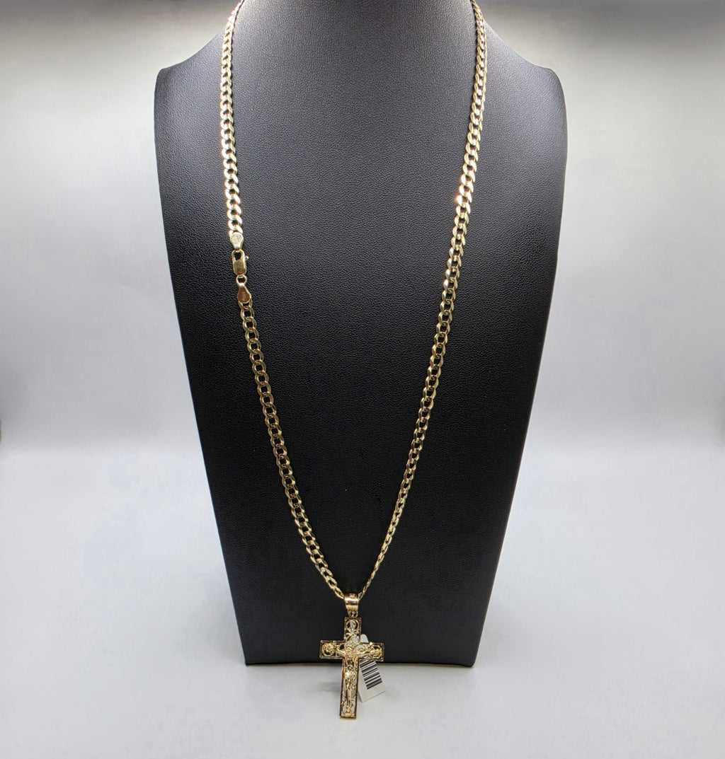10K Gold Curve Chain with Pendant