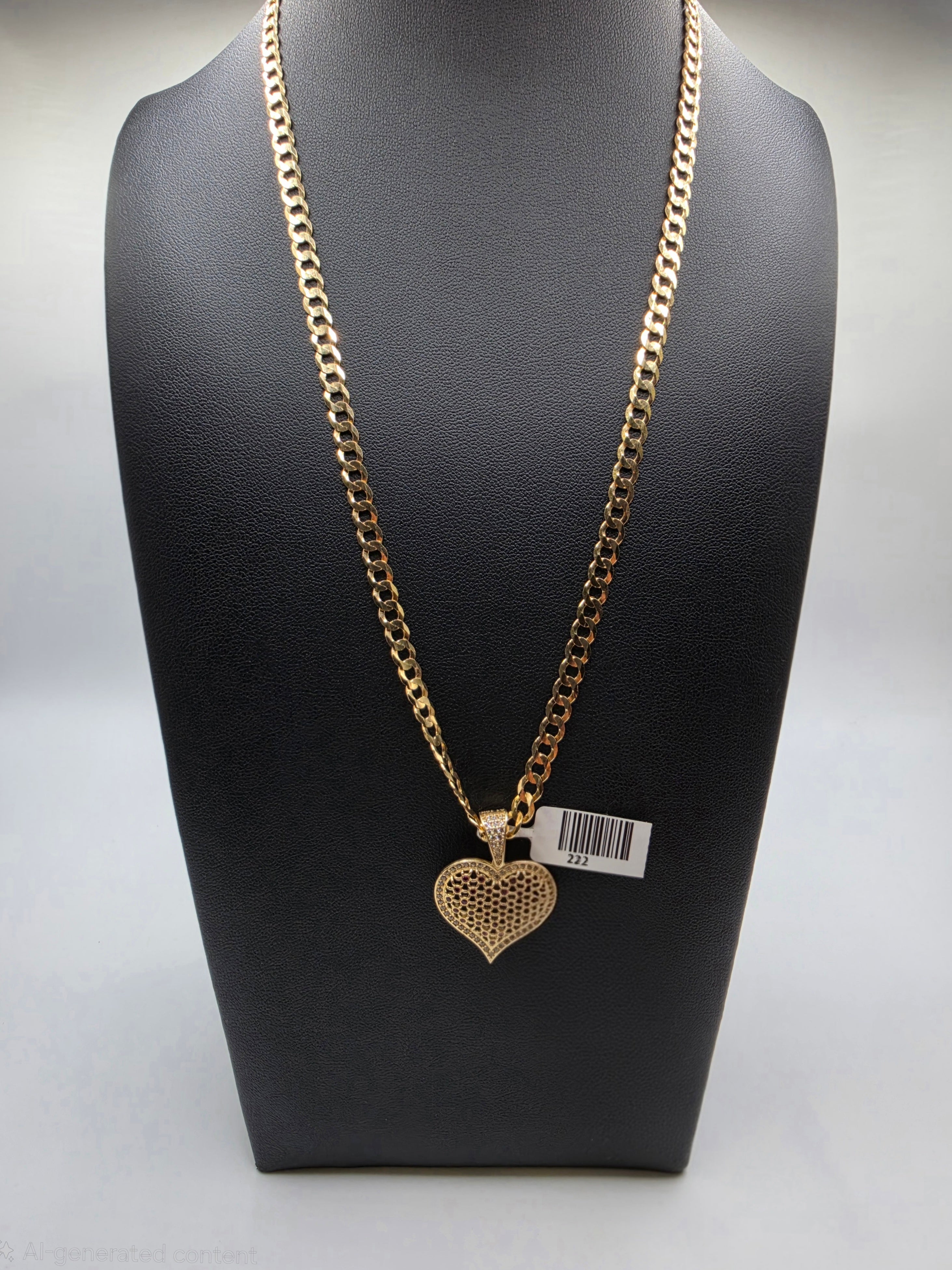 10K Gold Curve Chain with Heart Pendant