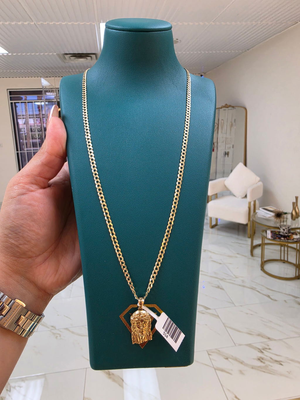 10K Gold Curve Chain  Solid with Pendant