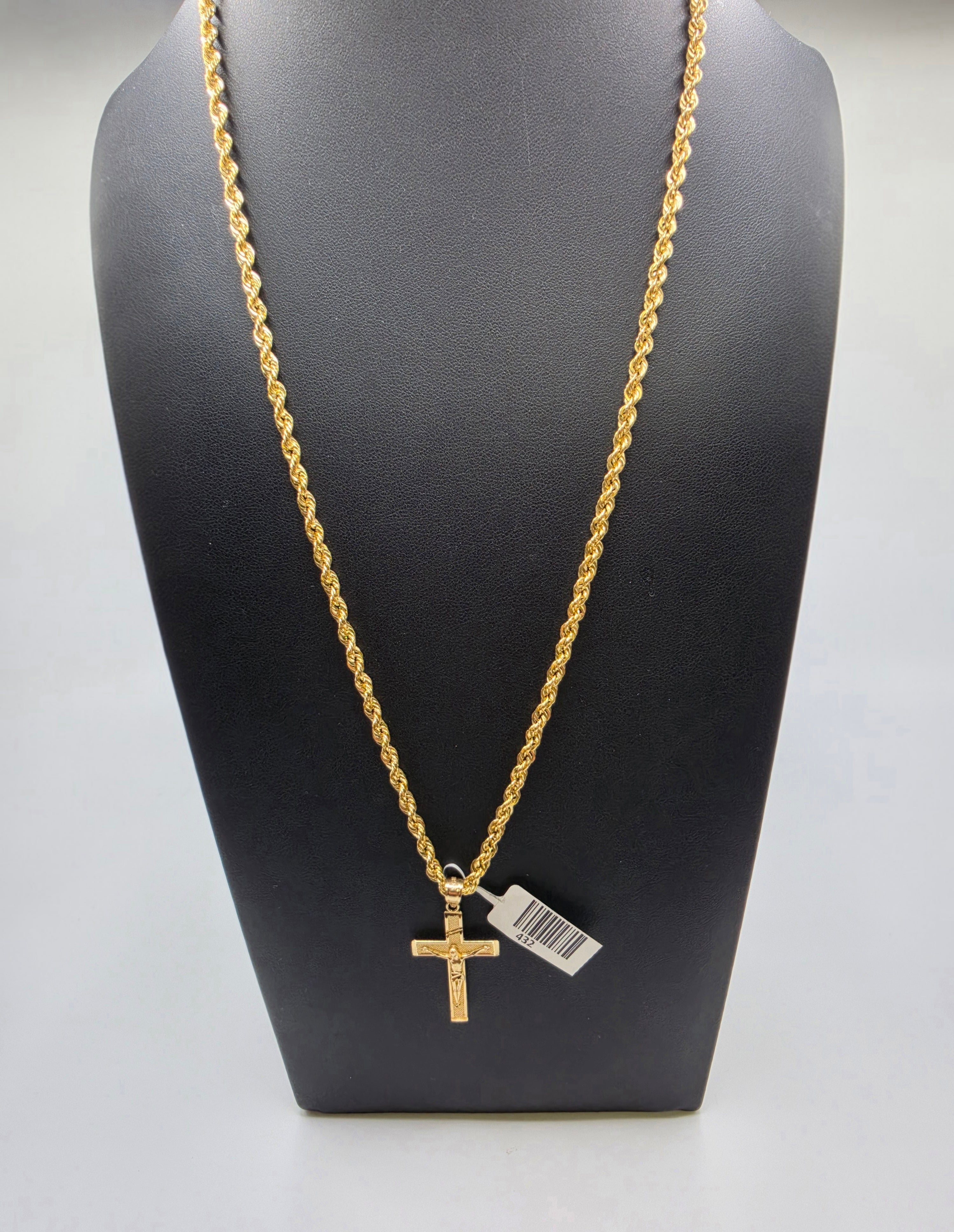 10K Gold Rope Chain with Pendant Semi Solid
