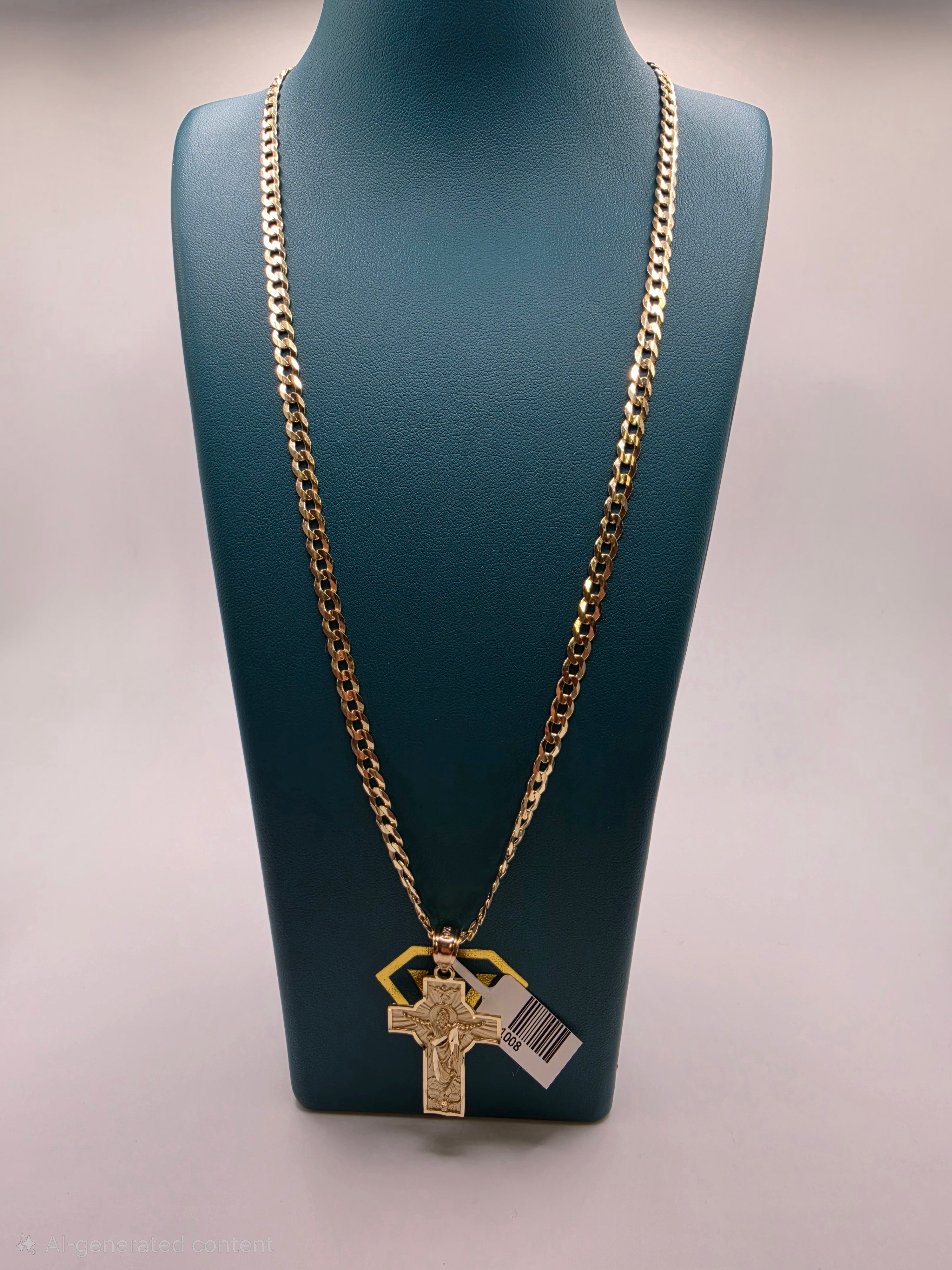 10K Gold Curve Chain Solid with Pendant