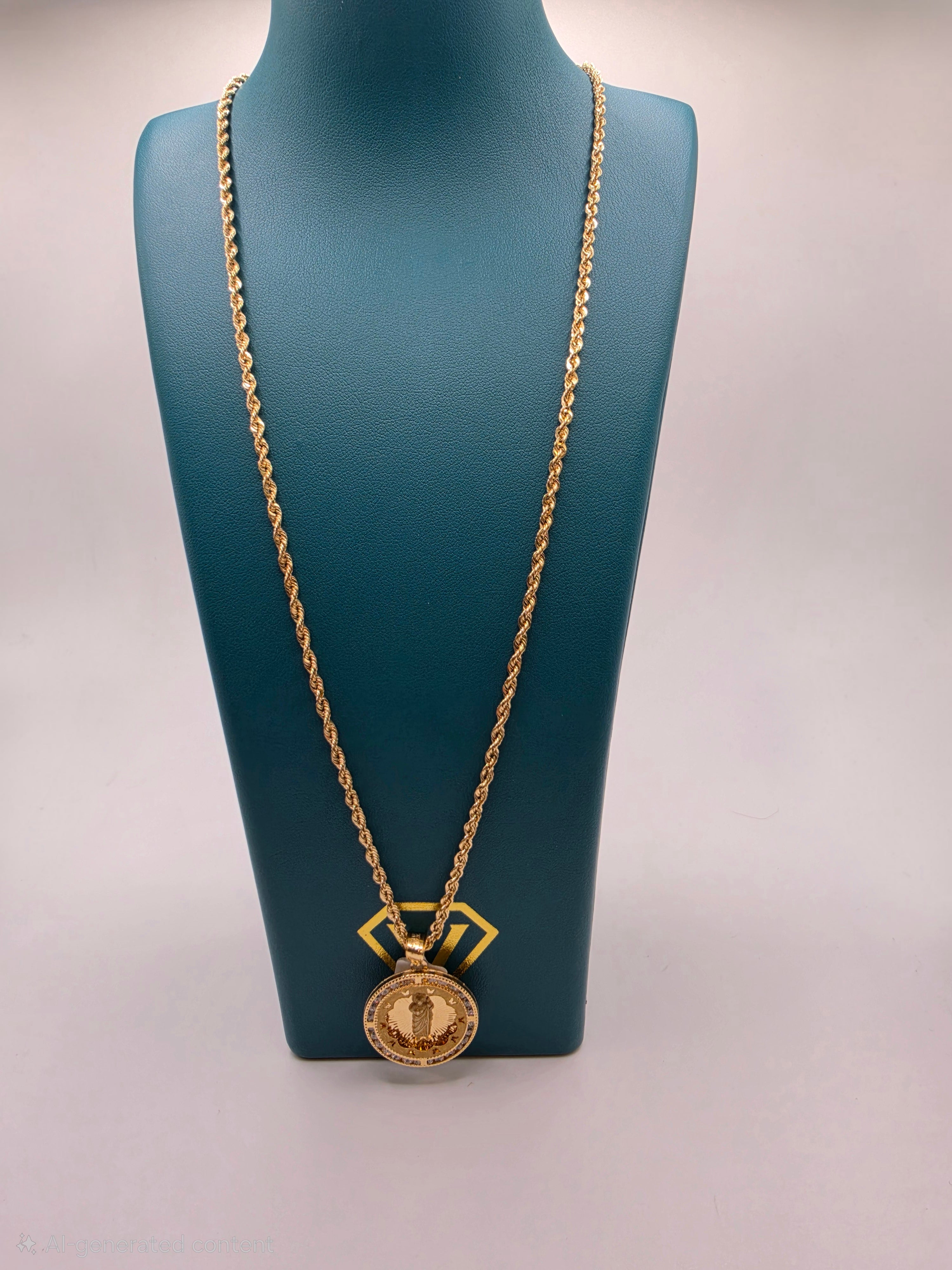 10K Gold Rope Chain Semi Solid with Pendant