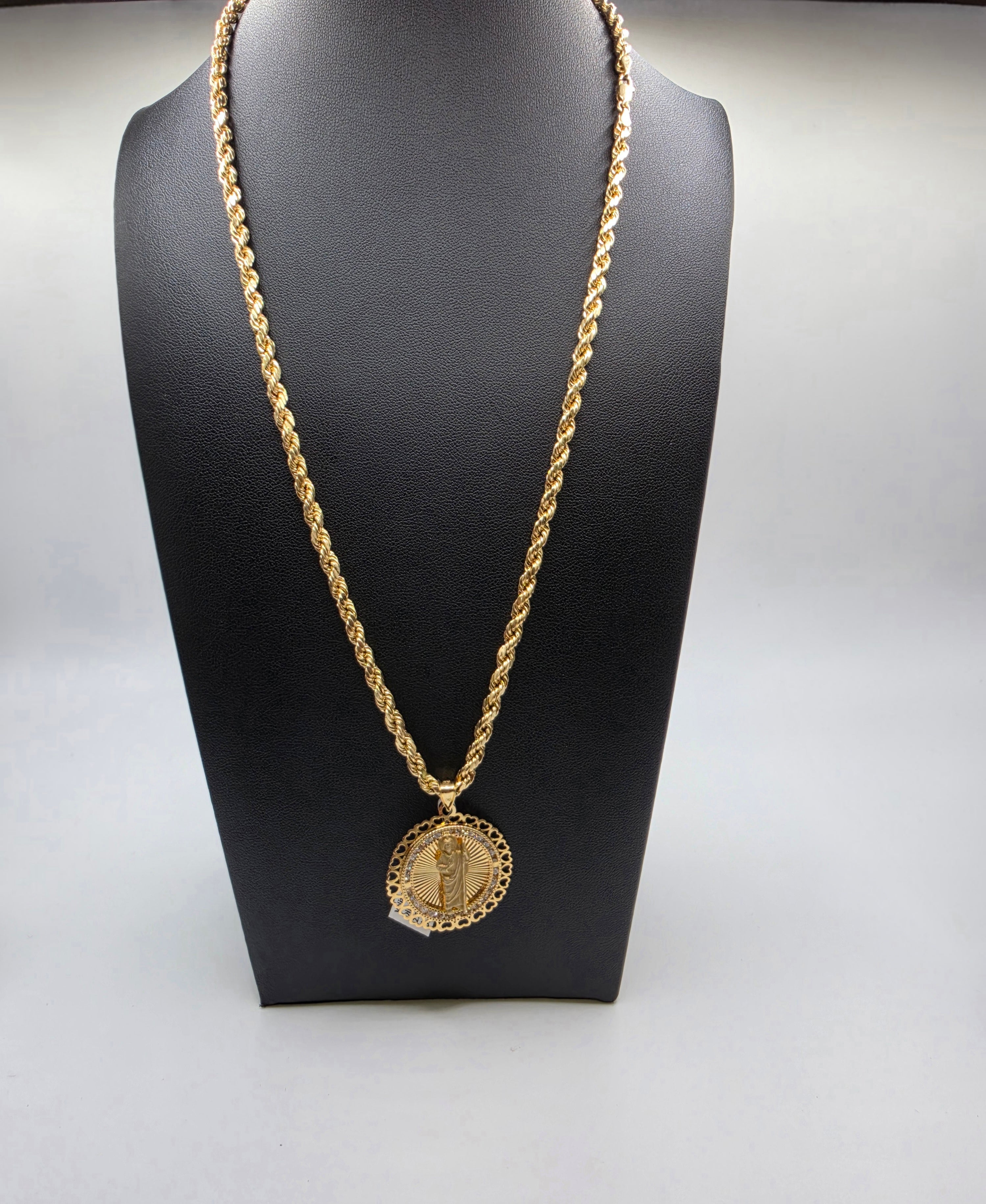 10K Gold  Rope Chain with Pendant Semi Solid