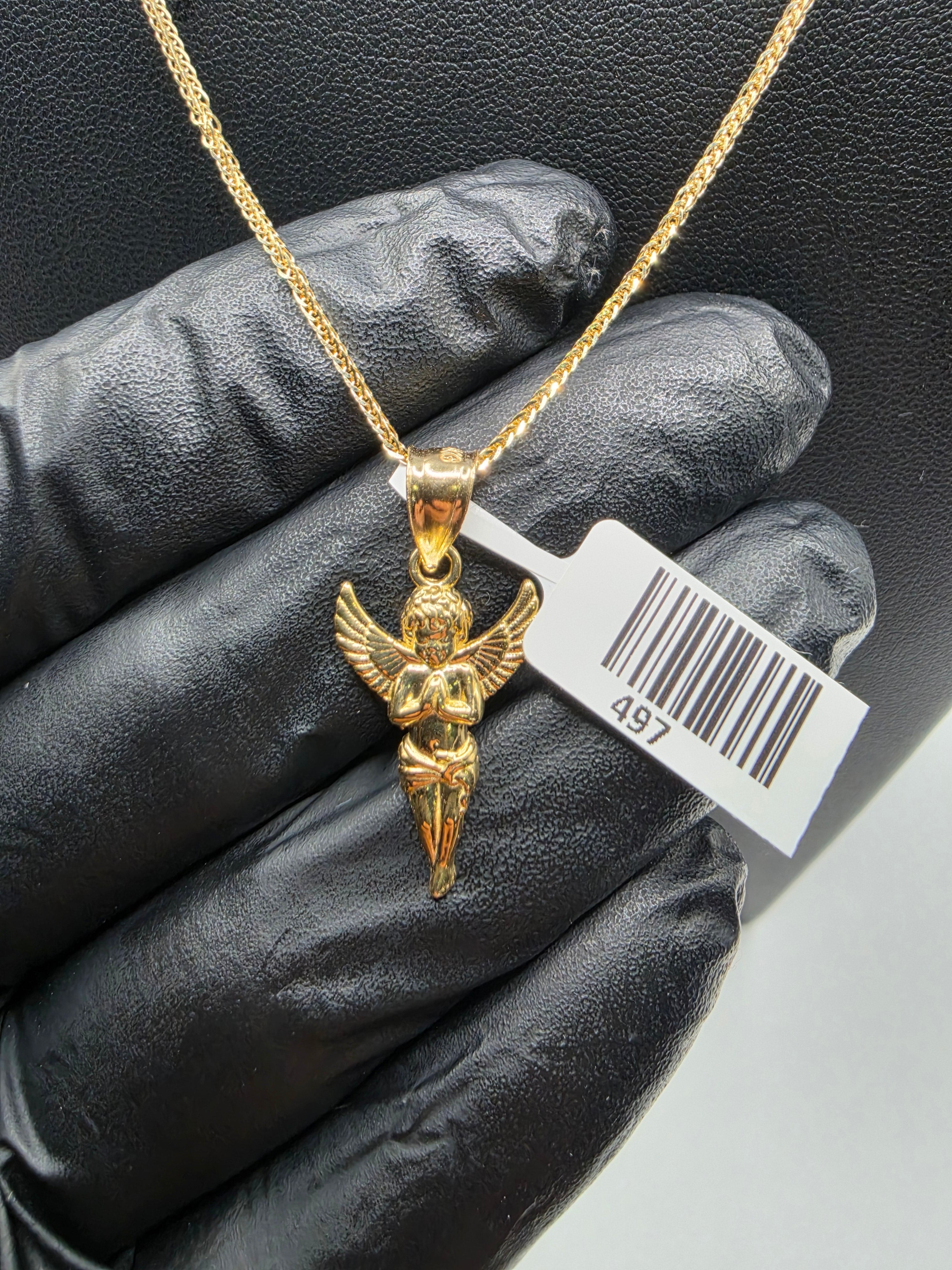10K Wheat Franco with Angel Pendant